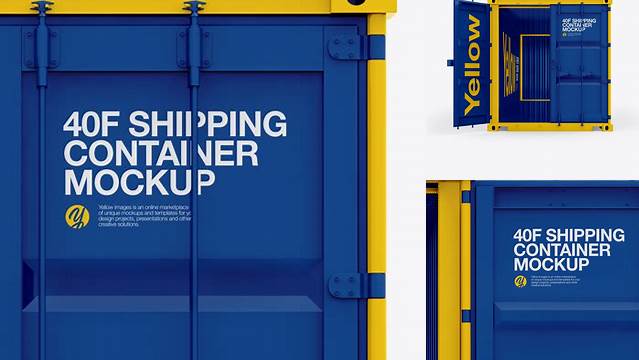 9676+ 40F Shipping Container with Opened Doors PSD Mockup Front View Unique High-Resolution PSD