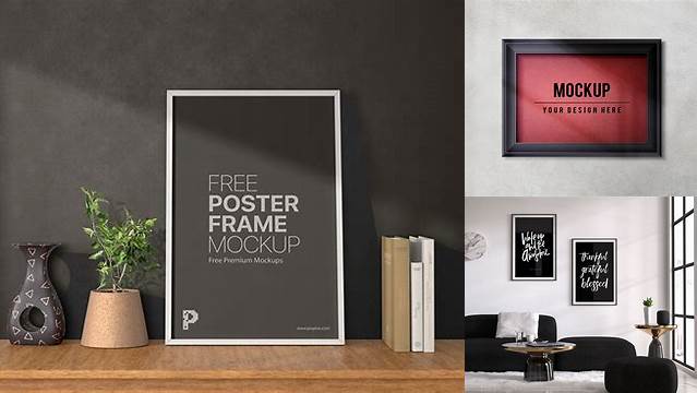 9676+ Poster with Glossy Frame PSD Mockup Free Photoshop Mockup Design