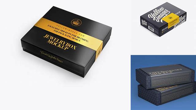 9677+ Glossy Box with Label PSD Mockup Half Side View Smart Object PSD Template