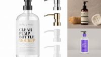 9678+ Glossy Liquid Soap Bottle with Pump PSD Mockup High-End PSD Download