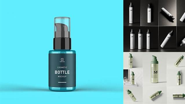 9681+ Airless Pump Metallic Bottle PSD Mockup Front View Premium Free Graphic Resource