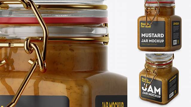 9683+ 100ml Glass Mustard Jar with Clamp Lid PSD Mockup Creative Free Photoshop Template