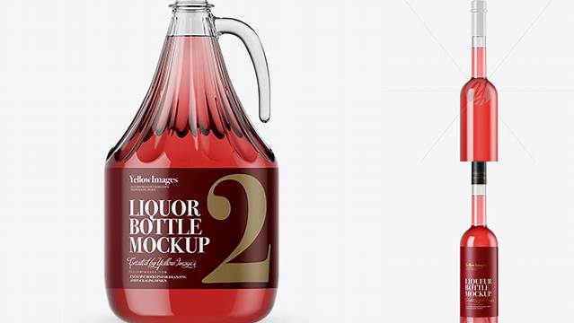 9685+ Clear Glass Pink Liqueur Bottle PSD Mockup Fully Layered PSD Freebie