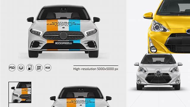 9685+ Hybrid Hatchback Car PSD Mockup Front View For Free Download