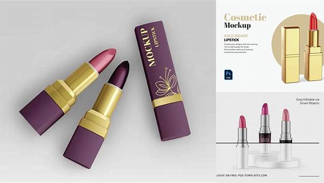 9685+ Metallic Square Lipstick PSD Mockup Easy-to-Edit PSD