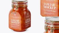 9693+ 900ml Apricot Jam Glass Jar with Clamp Lid PSD Mockup Half Side View Editable Photoshop Free Mockup