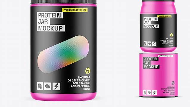 9695+ Matte Protein Jar PSD Mockup Front View Download Free