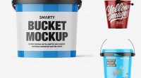 9704+ Glossy Bucket PSD Mockup Side View Advanced Editable Template Free