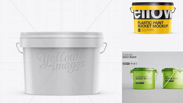 9709+ 3L Plastic Paint Bucket PSD Mockup Front View Eye Level Shot Layered PSD for Easy Editing