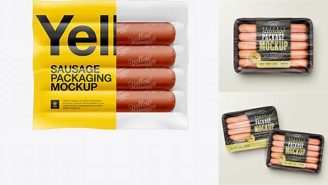 9709+ 4 Sausages in Plastic Package PSD Mockup High-End PSD Download