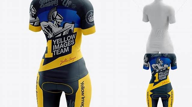 9709+ Women’s Cycling Kit PSD Mockup Back Half Side View Creative Digital PSD Download