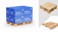 9712+ Wooden Pallet With Carton Box PSD Mockup Side View Professional Photoshop Design Freebie