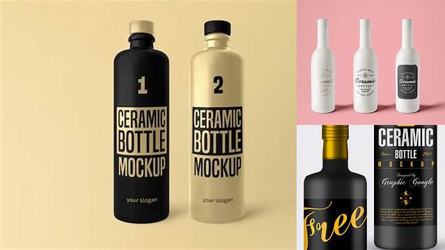 9714+ Matte Ceramic Bottle With Label PSD Mockup Editable Photoshop Template Freebie