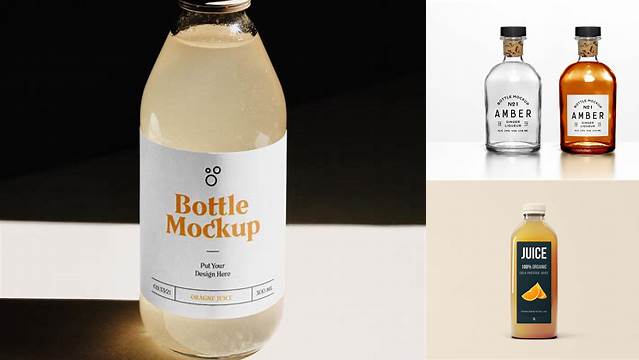 9717+ Glass Bottle with Dark Drink PSD Mockup Modern Photoshop Resource