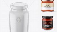 9719+ Glossy Sauce Jar PSD Mockup High-Angle Shot Easy-to-Edit Photoshop Freebie