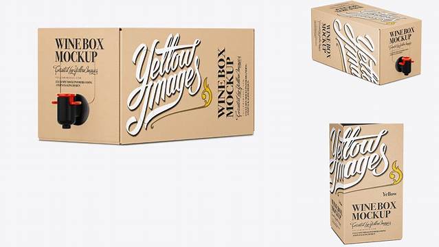 9720+ Kraft Paper Wine Box with a Tap PSD Mockup 25° Angle Front View Eye-Level Shot Exclusive Free Photoshop Mockup