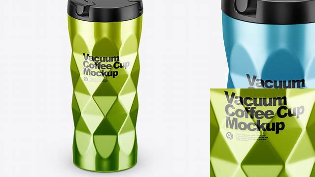 9725+ 420ml Stainless Steel Vacuum Coffee Cup PSD Mockup High-Angle Shot Download Free PSD