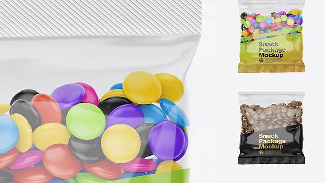 9728+ Glossy Snack Bag With Candies PSD Mockup Front View High-End Creative PSD Template