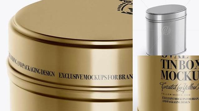 973+ Metallic Oval Tin Box PSD Mockup High-Angle Shot Easy-to-Edit Photoshop Freebie