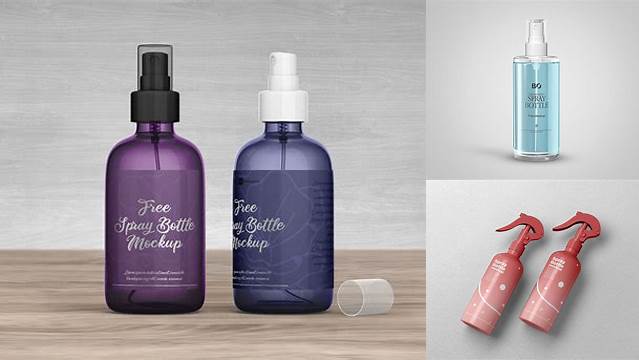 9731+ Clear Spray Bottle with Pink Liquid PSD Mockup Free PSD