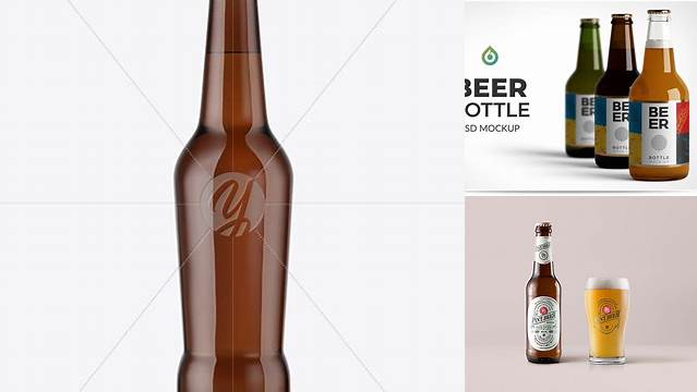 9732+ 330ml Amber Beer Bottle PSD Mockup High-End Creative PSD Template