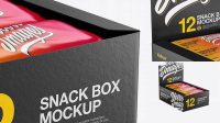 9733+ 12 Snack Bars Display Box PSD Mockup Halfside View High-Angle Shot Download Now High-Quality PSD Template