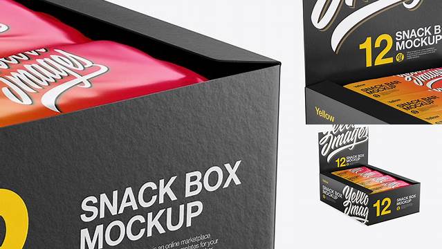 9733+ 12 Snack Bars Display Box PSD Mockup Halfside View High-Angle Shot Download Now High-Quality PSD Template