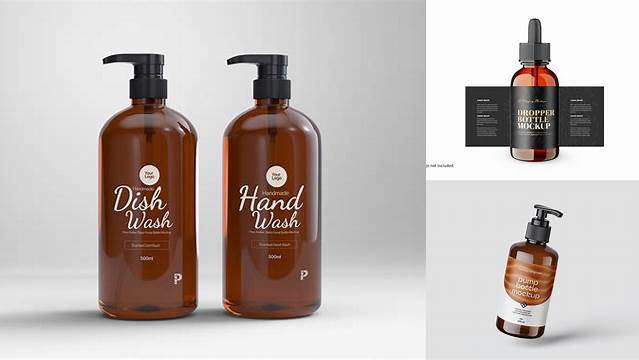 9734+ Amber Cosmetic Bottle with Pump PSD Mockup Custom Graphic Mockup File