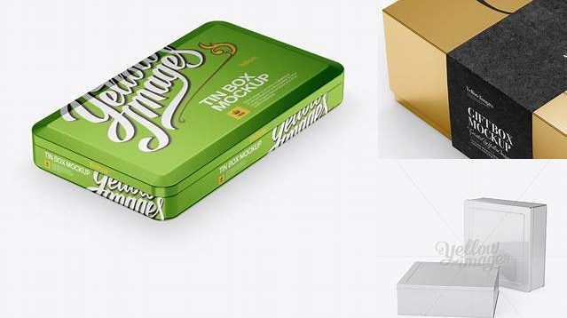 9736+ Metallic Box PSD Mockup Halfside View High-Angle Shot Custom PSD Mockup Template