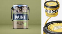 9739+ Metallic Paint Bucket PSD Mockup Halfside View High-Angle Shot Free Design Resource