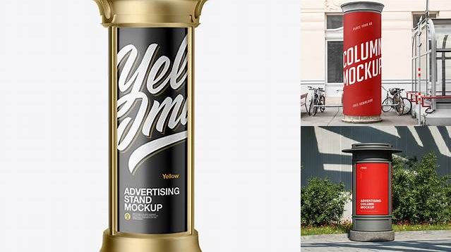 9739+ Round Metallic Street Advertising Column PSD Mockup Exclusive and Stylish Design PSD