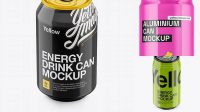 9741+ 330ml Aluminium Can with Glossy Finish PSD Mockup High-Angle Shot Premium Free Mockup PSD