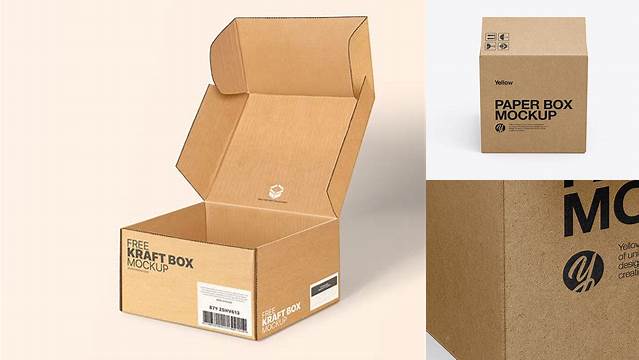 9742+ Opened Kraft Box PSD Mockup Side View High-Angle Shot Unique and Editable PSD