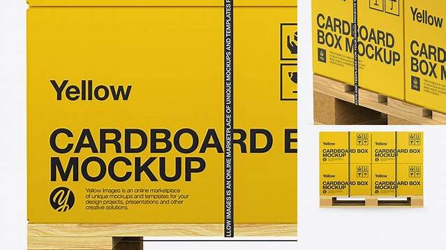 9742+ Wooden Pallet With Strapped Carton Box PSD Mockup Side View Creative Layered Mockup Freebie