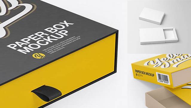 9745+ Matte Paper Slide Box PSD Mockup Half Side View Easy-to-Edit Photoshop Freebie