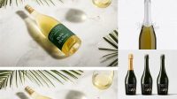 9747+ Antique Green Glass Champagne Bottle PSD Mockup Front View Free Photoshop Mockup Design