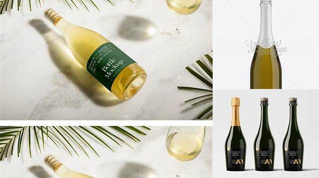 9747+ Antique Green Glass Champagne Bottle PSD Mockup Front View Free Photoshop Mockup Design