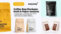 9748+ 16oz Glossy Coffee Bag PSD Mockup Front View Modern PSD Templates