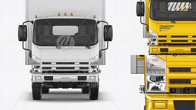 9748+ Isuzu Elf PSD Mockup Front View High-End Photoshop Mockup