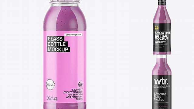 9751+ Clear Glass Bottle with Blueberry Smoothie PSD Mockup Smart PNG Image