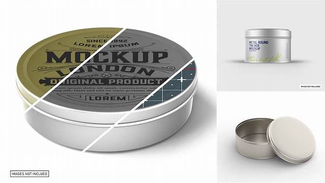 9752+ Metal Round Tin Box PSD Mockup High-Angle Shot Free PSD Mockup Resource