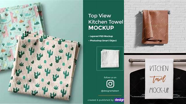 9753+ Folded Kitchen Towel PSD Mockup Half Side View Advanced Photoshop Template