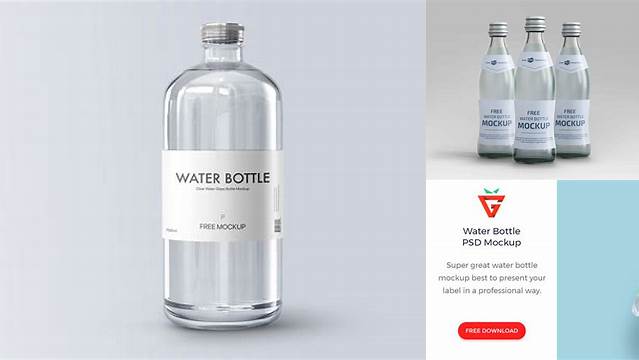 9754+ 330ml Clear Glass Bottle with Water PSD Mockup Editable Graphic Free PSD