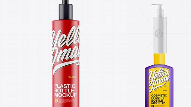 9755+ Matte Plastic Bottle with Batcher PSD Mockup Unique and Editable PSD