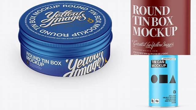 9761+ Matte Tin Can Box PSD Mockup Front View High-Angle Shot Exclusive Free Photoshop Asset