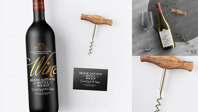 9764+ Ceramic Wine Bottle with Corkscrew and Card PSD Mockup Digital Photoshop Free Mockup