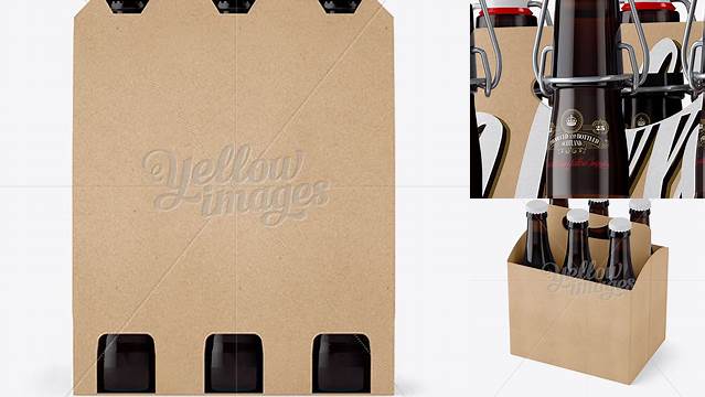 977+ Kraft Paper 6 Pack Amber Bottle Carrier PSD Mockup Half Side View Free Digital Resource for Designers