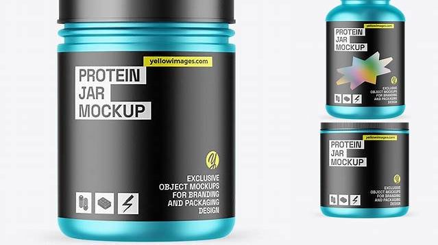 977+ Matte Metallic Protein Jar PSD Mockup High-Angle Shot Premium Mockup Freebie