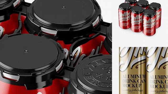 9770+ Pack with 6 Metallic Aluminium Cans with Plastic Holder PSD Mockup Download Premium PSD Resource