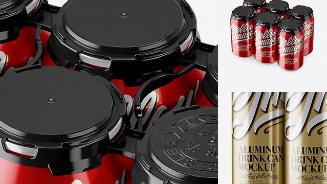 9770+ Pack with 6 Metallic Aluminium Cans with Plastic Holder PSD Mockup Download Premium PSD Resource